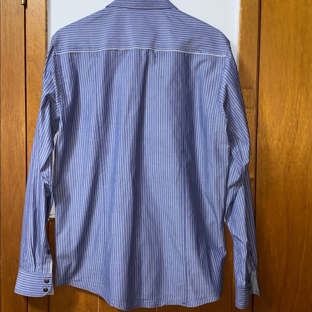 7 Diamonds ‘Look into my eyes’ woven sport shirt long-sleeve striped snap up Med - Picture 5 of 5